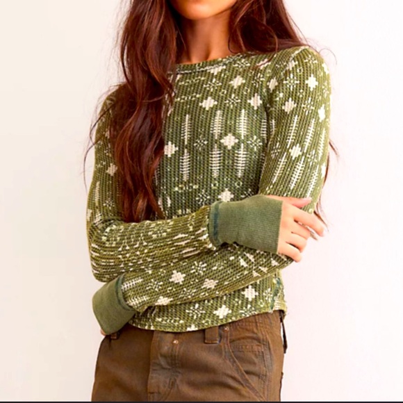 We The Free Tops - We the free people pretty little thermal green long sleeve top boho print fall